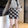 Autumn 2026 Women's Petite Plaid High-Waist Korean Bodycon A-Line Wool Skirt