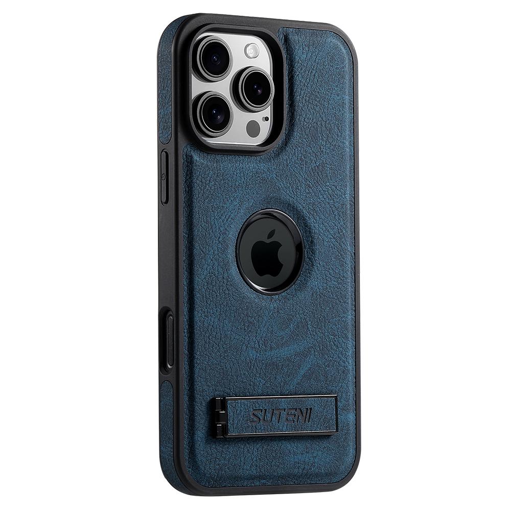 

SUTENI G2 For iPhone 16 Pro Max Magnetic Case Kickstand Litchi Texture Leather+TPU Cover Blue