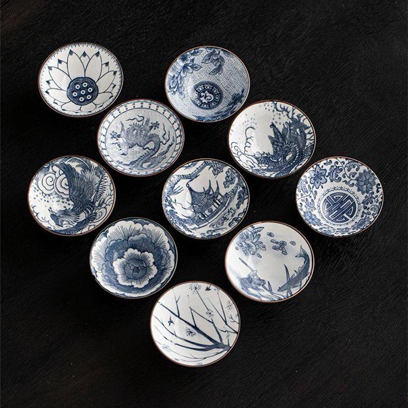 10 Pcs/Set Blue And White Porcelain Tea Bowls Small Ceramic Kung Fu Teacups Vintage Single Master Cup With Gift Box Teaware Set