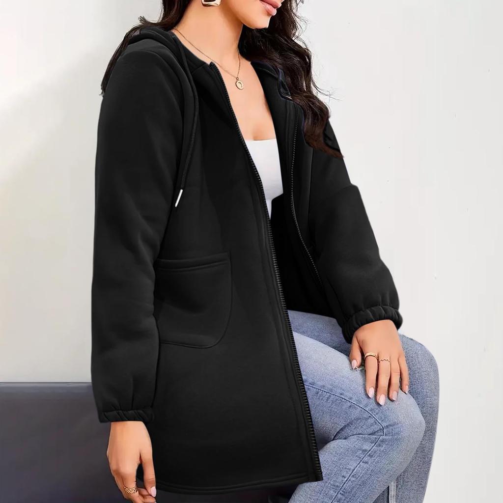 Fashion Women's Sweatshirt Pocket Zipper Long Hoodie Casual Jacket
