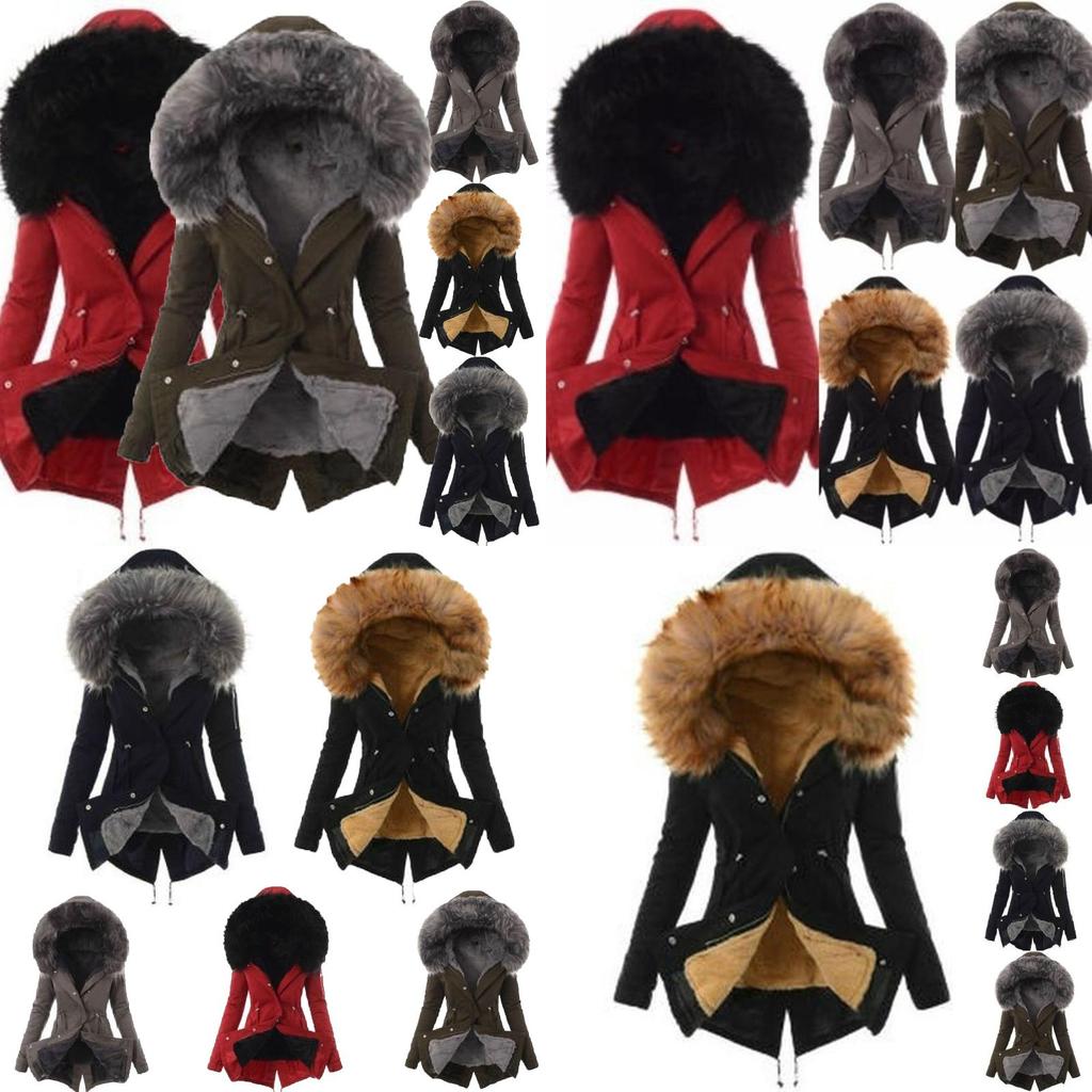 Luxuriously Warm Winter Womens Parka Outwear Military Hooded Coat With Fur Lining