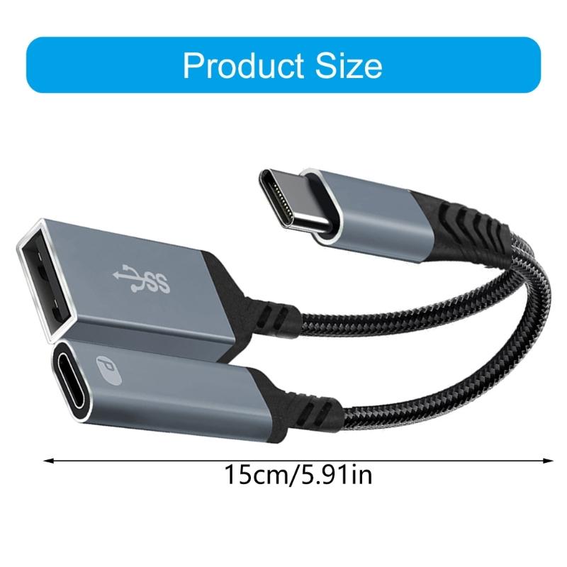 USB C To USB 2.0 OTG Adapter with PD60W Charging Port and Fast Data Transfer for Type C Devices