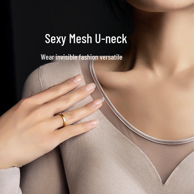 Graphen Beheizter Damen Fleecegefütterter Extra-Dicker Einteiliger Baselayer mit Eingebautem BH, Langärmige Warme Unterwäsche.