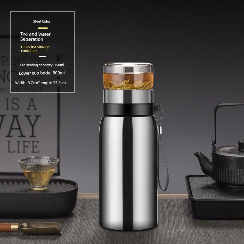 Large-Capacity Thermos Cup for Men, High-End Portable Stainless Steel Water Cup, Large Tea-Water Separation Tea Cup for Personal Use