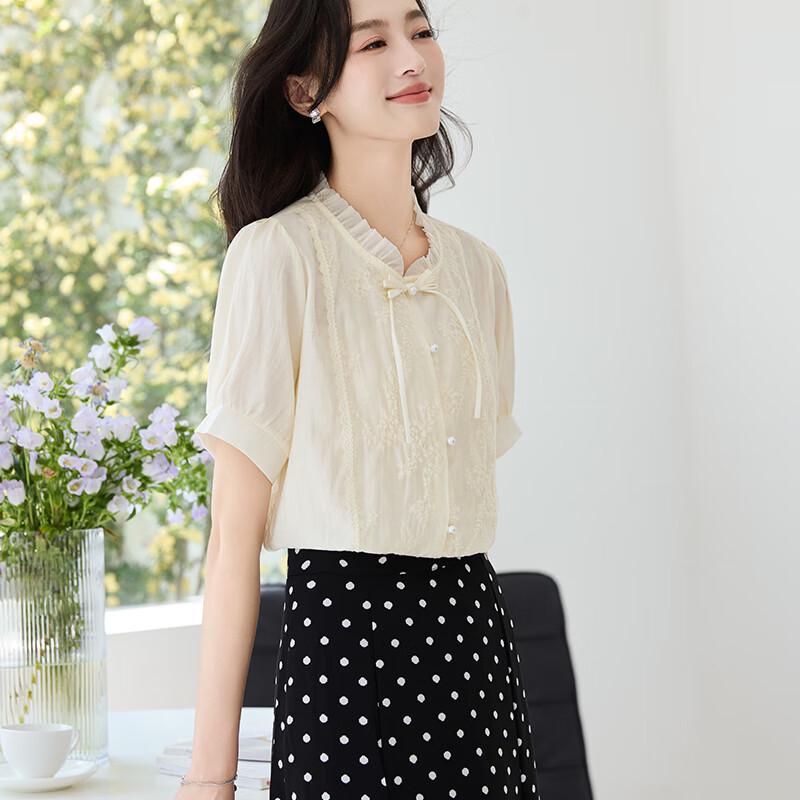 VICTORIA&VERA Women's New Chinese Style Embroidered Short-Sleeve Shirt