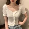 French Style Collarbone V-neck Knitted Sweater for Summer Plus Size Women's Short Sleeved T-shirt