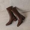 Krazing Pot Microfiber Autumn Winter Shoes Thick Med Heels Size 43 Chelsea Boots Apricot Zipper Mid-calf Boots