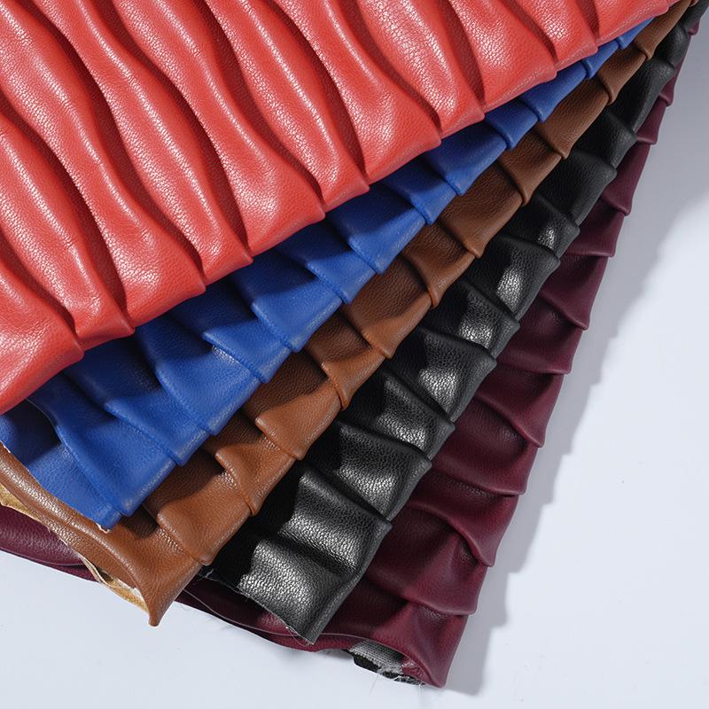 Wave Pleated 3D Embossed Composite Artificial Leather Fabric Waterproof Quilted PU Leather For Diy Bags Clothing Shoe Material