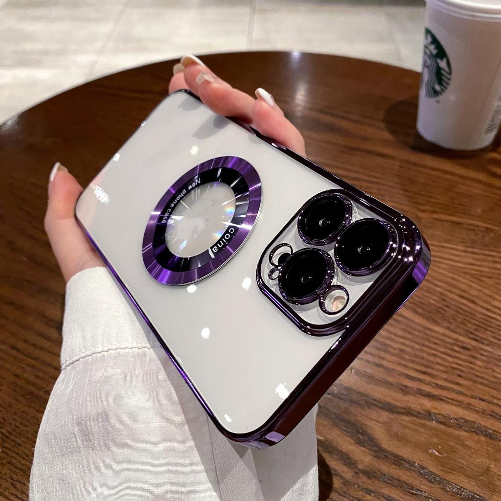 Luxury Electroplated Magnetic Mobile Phone Case for iPhone 11 12 13 14 15 16 Pro Max Back Cover with Lens Film Protection