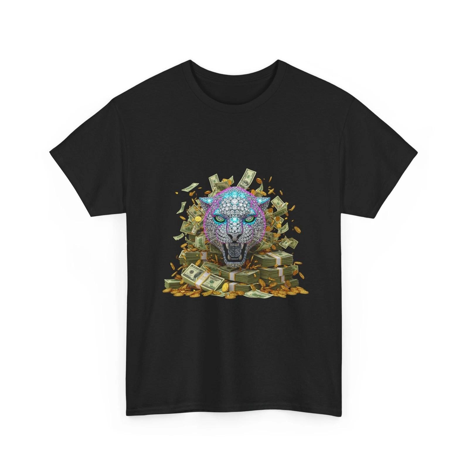 Luxury Panther T-Shirt | Money Neon Tech Panther on Cash Pile, 3D Quality Cotton M