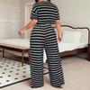 Summer New Style Striped Casual Short-sleeved Top and High-waisted Long Pants Set