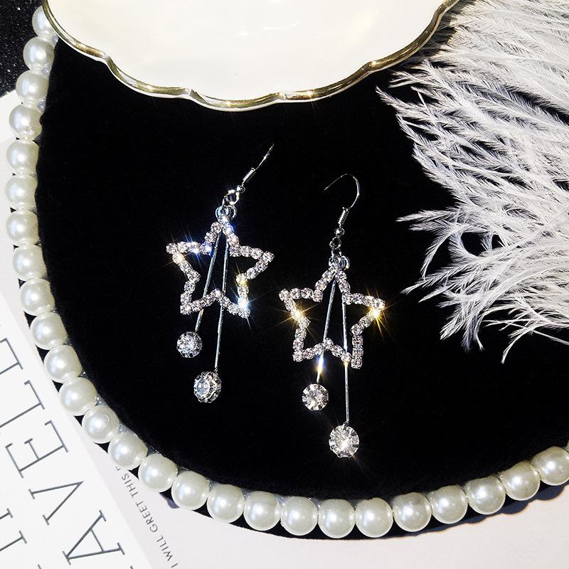 2018 Five-Pointed Star Rhinestone Long Earrings - Exaggerated Star Pendants