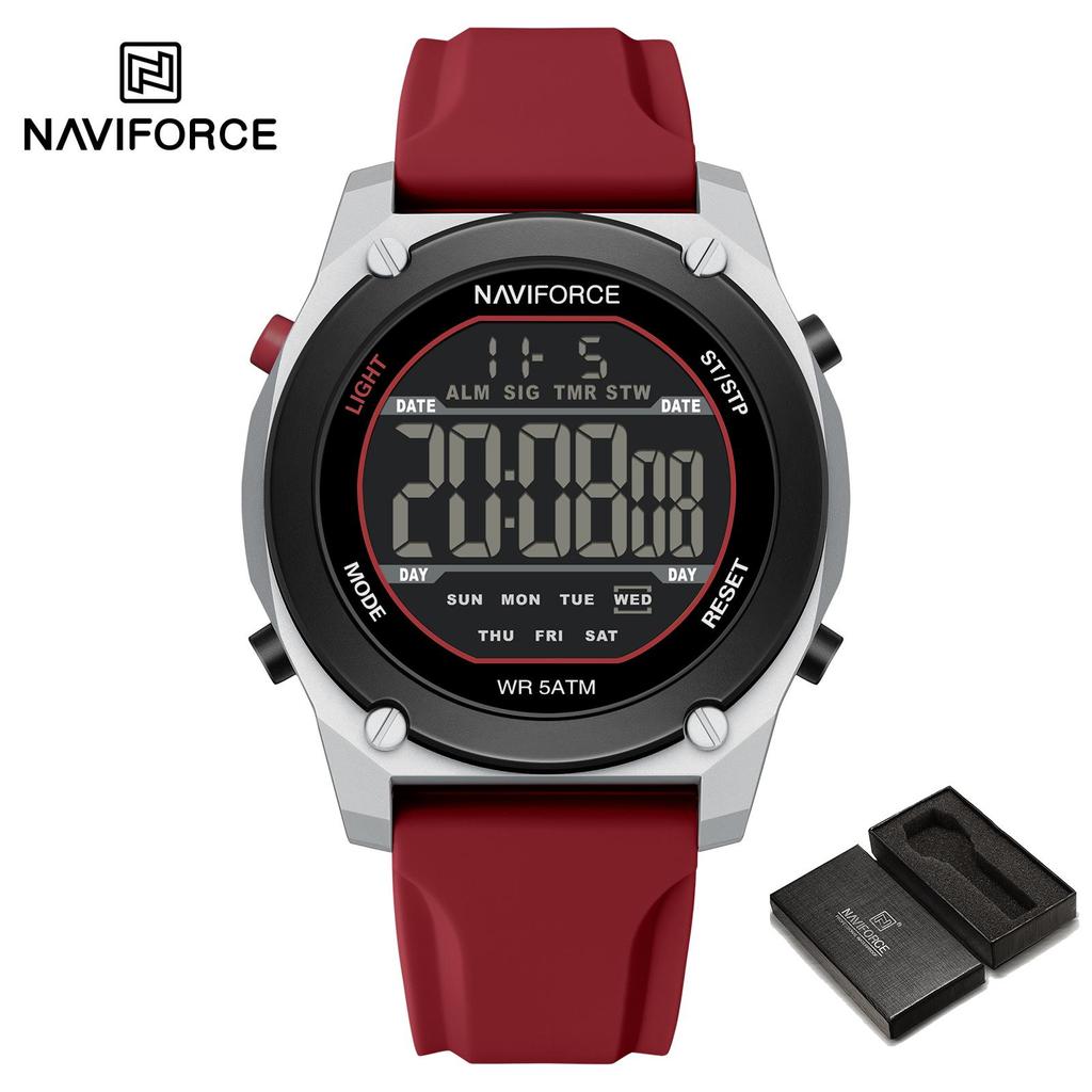 NAVIFORCE Original Men Digital Watch LCD Display Date Calendar Chronograph Alarm Silicone Strap Night Pattern Waterproof Men Watch NF7134