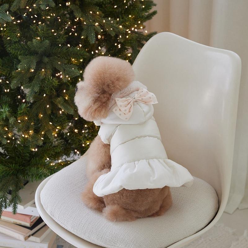 Pet Thick Coat Autumn/Winter Christmas New Year Small Dog Schnauzer Teddy Bow Hat Cotton Jacket Puppy Clothes