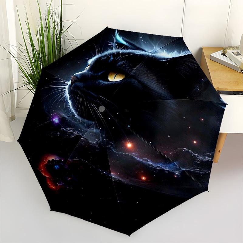 1 Stück Galaktische Katze Regenschirm für den Außenbereich - Automatisches Öffnen/Schließen, Tragbares 3-fach faltbares Design mit Eisenrahmen, Perfektes Geschenk für Fans und Reisende, Geeignet f