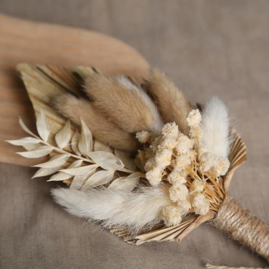 Gold Wheat Wedding Boutonniere Preserved Artificial Flower Lapel Pin for Groom Groomsman Rustic Floral Corsage for Wedding Party