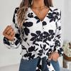 Women V-Neck Long Sleeve Blouse Stylish Print Shirt for Spring Autumn Season