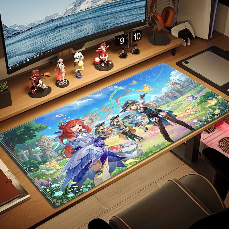 Genshin Impact Poster Farbe Mauspads Großes Gaming-Tischkissen Rutschfestes Laptop-Tablet Großes Mauspads XXL Matte Mini-PC-Spielmatte Mit Verriegeltem Rand