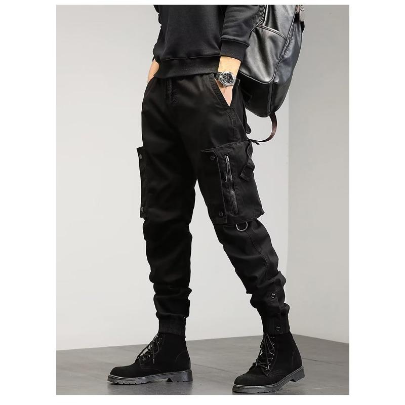 

Autumn New Large Pocket Casual Pants Men s Trendy Brand Outdoor Loose Elastic Pants M чёрный