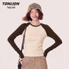TonLion Women's Slim-Fit Color-Block Long-Sleeve T-Shirt