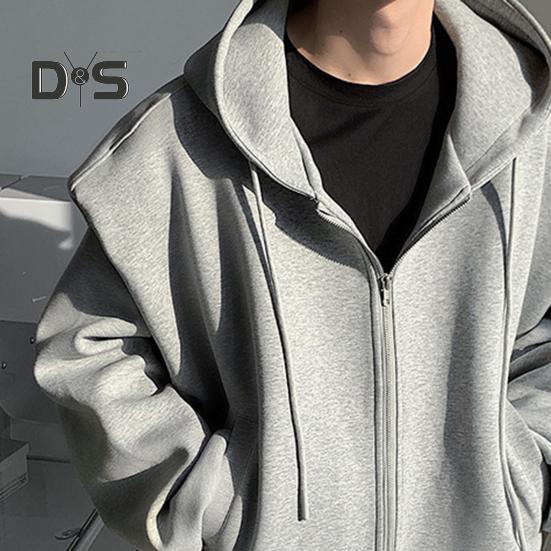 Sudadera para Hombre con Capucha, Cordón, Manga Larga, Tapeta con Cremallera, Chaqueta Deportiva con Bolsillos, Color Sólido, Corte Holgado, Ropa Exterior Casual