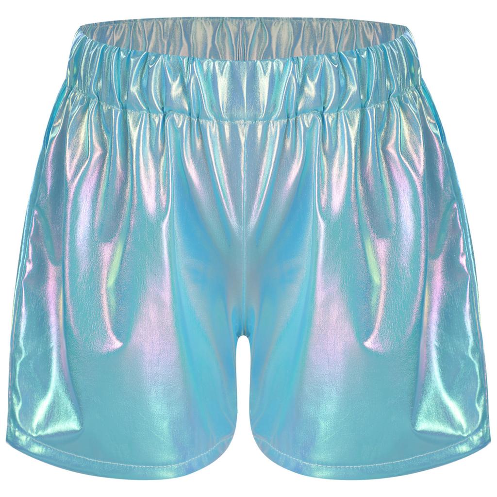 Girls Metallic Sparkly Shorts Elastic Waist Jazz Dance Cheerleading Stage Performance Costume Bottoms