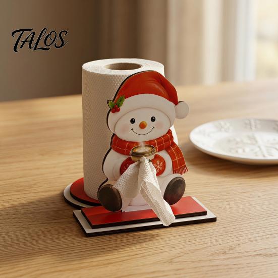 Wooden Kitchen Roll Dispenser Christmas Paper Towel Holder, Decorative Vertical Dispenser, Holder Stable Weighted Base Organizer for Holiday