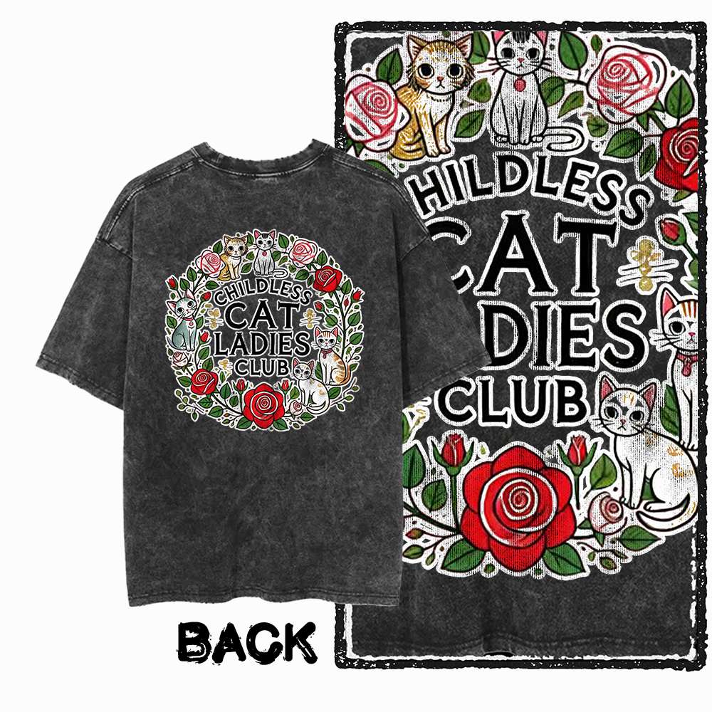 G55 Back Print Cotton Cool Cat Graphic Men T-shirt | Acid Washed Streetwear Big Size Vintage O-neck Men's Tee Tshirt