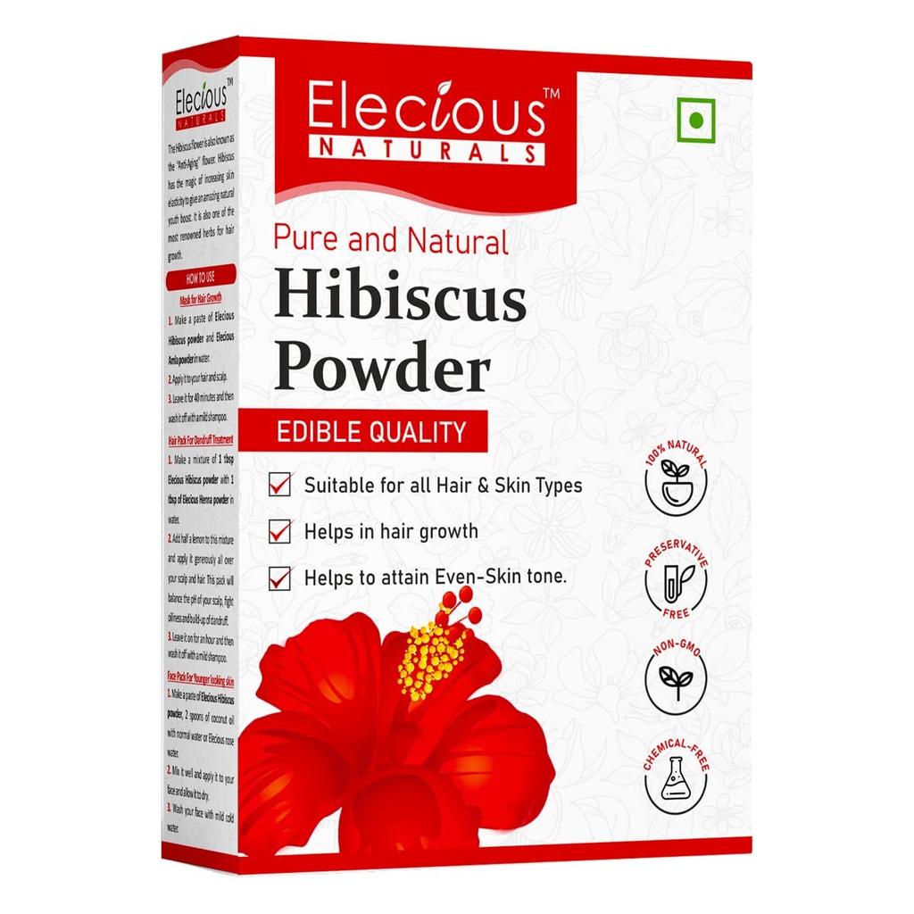 Elecious Hibiscus Powder for Hair Growth, Face and Skin Glowing Skin Ideal for Preparing Hair Pack, Hair Oil, Face Pack and Hibiscus Tea 200gm