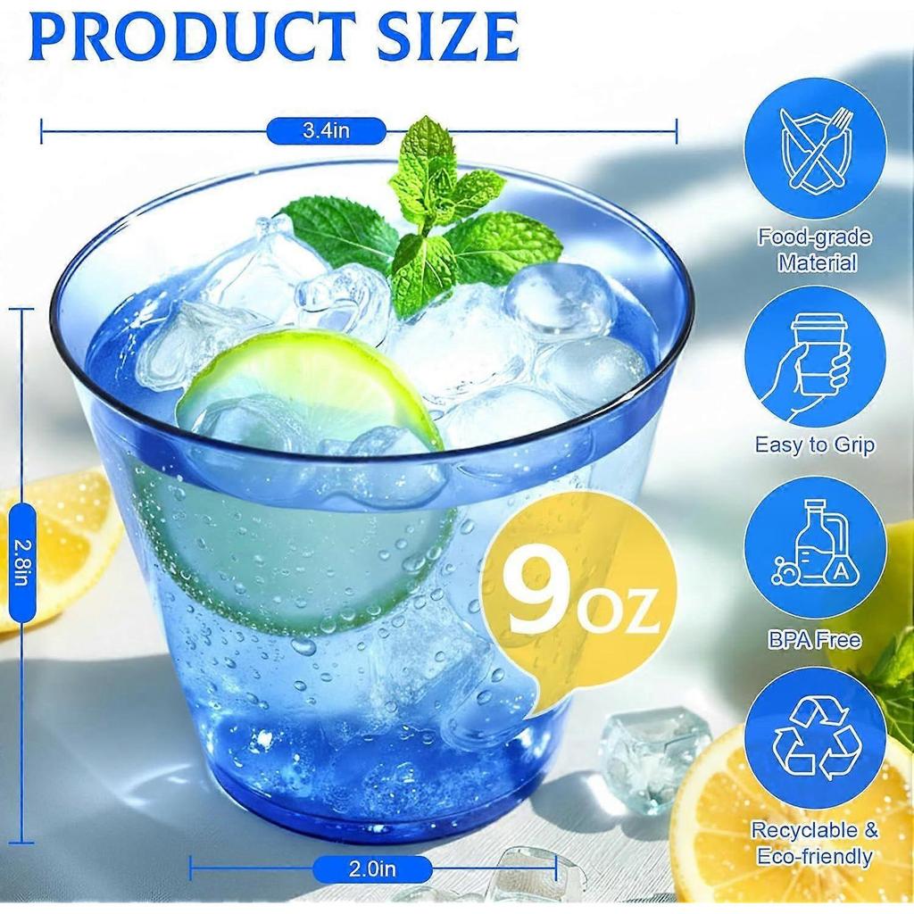 50 Pack Plastic Cups 9 Oz Royal Blue Clear Plastic Cups for Cocktail Fancy Disposable Cup for Party Stemless Wine Glasses for Wedding Thanksgiving Chr