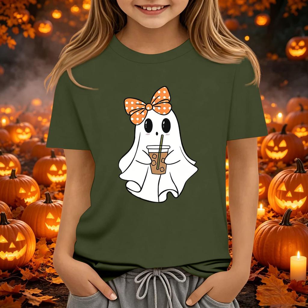 Kids Halloween Printed Short Sleeve T-Shirt Loose Fit Round Neck Casual Tee