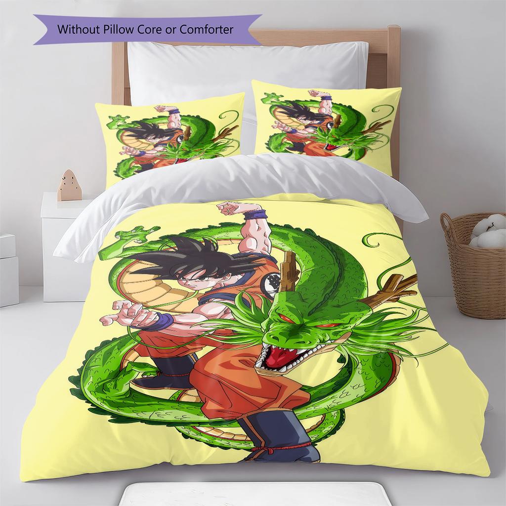 Son Goku Pattern Bedding,Quilt Set Quilt Cover Pillowcase Home Birthday Gift (1 * Duvet Cover + 2 * Pillowcase, Without Core)