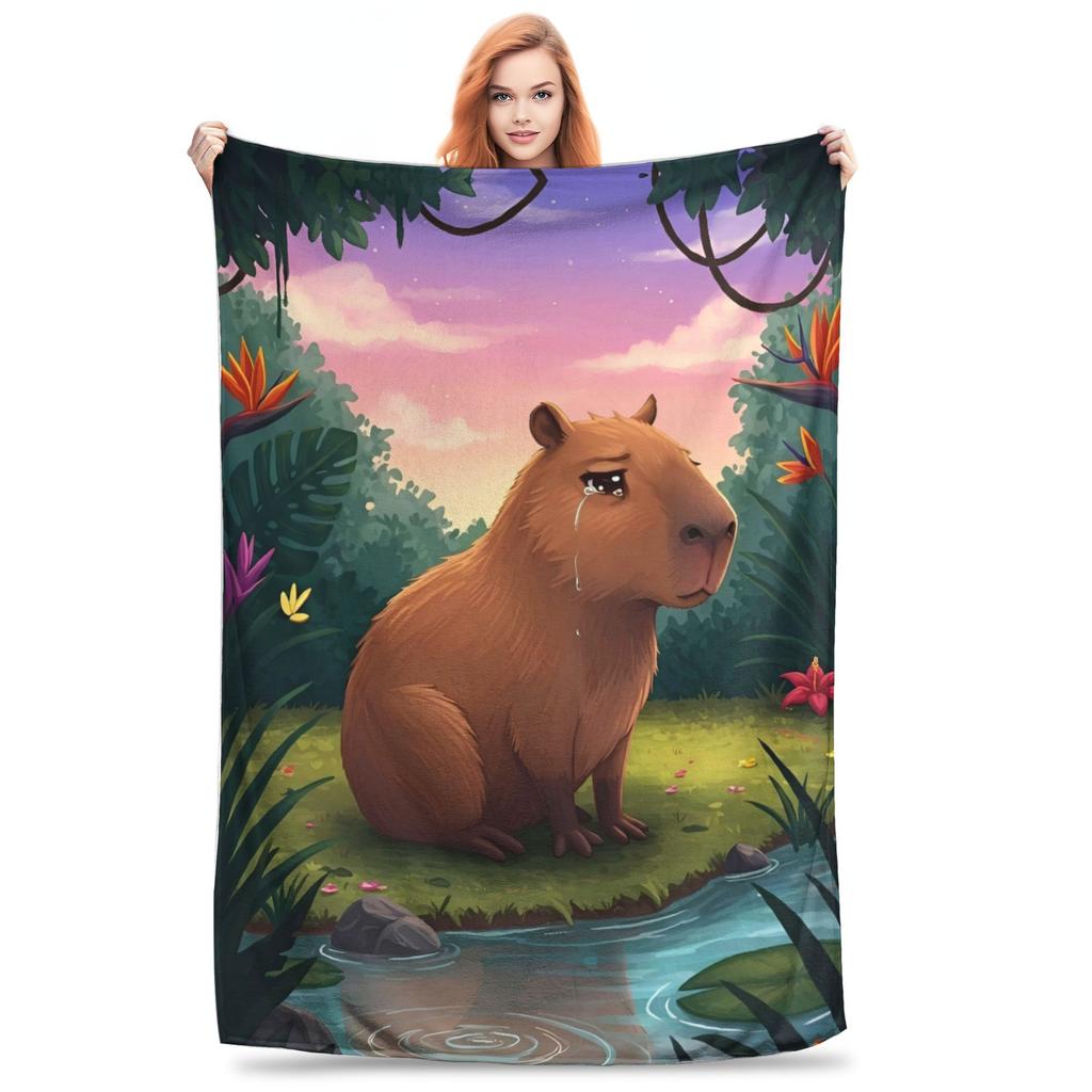 Trembling Capybara Flannel Blanket Winter  Soft Durable Throw Blanket for Kids Couch Bed Funny Bedspread Sofa Bed Cover