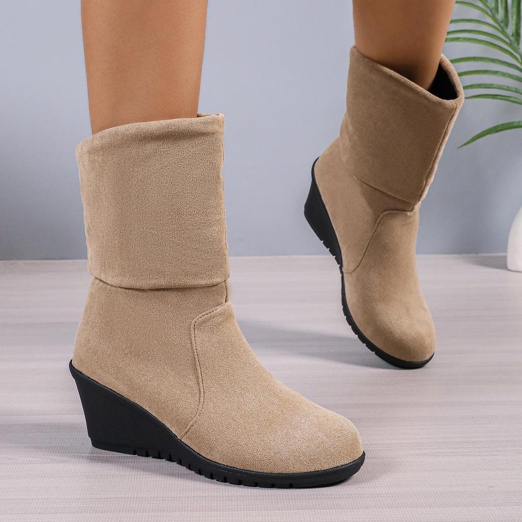 Women Wedges Boots Winter Fashion Casual Shoes for Women Elegant High Heels Round Toe Platform Solid Color Boots