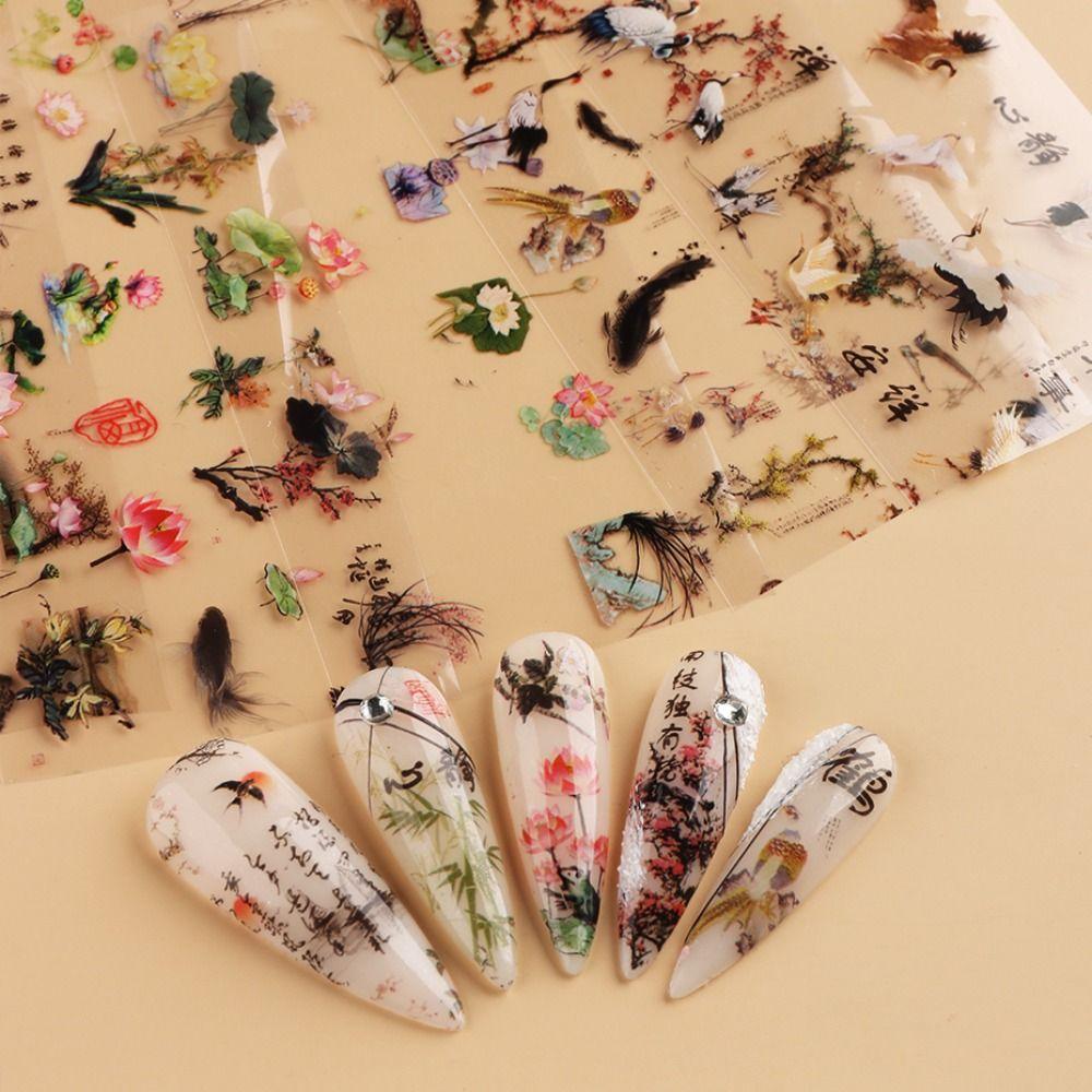 Character For Nails Ink Painting Nail Art Decor Chinese Style Sticker Nail Decoration Foil Stickers