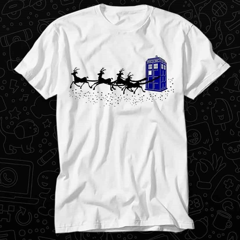 

The Doctor Who Christmas Police Phone Box Flying Deer Best Seller T Shirt 477 3XL