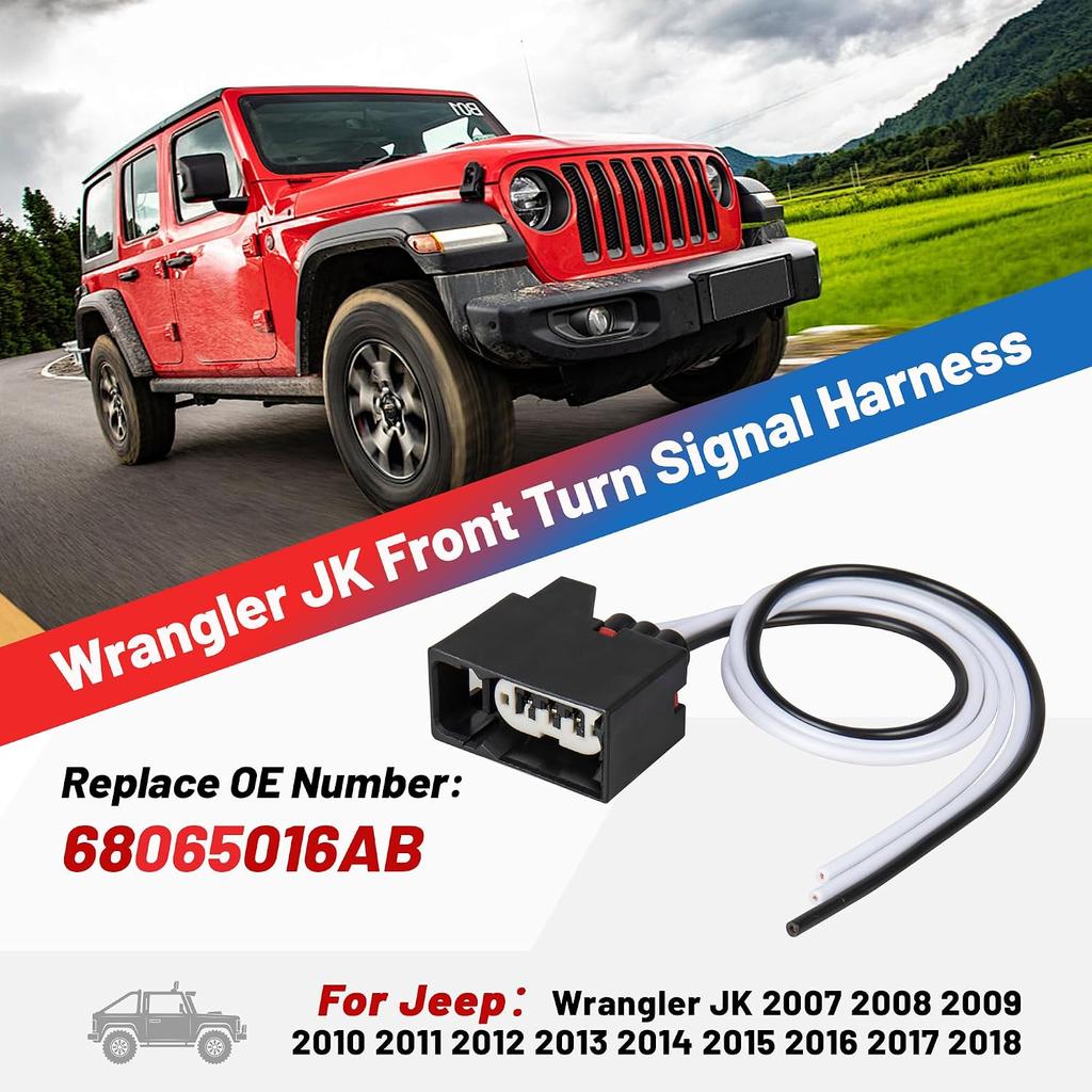 RED WOLF 2PCS Front Turn Signal Light Connector Plug Harness for 2007-2018 Jeep Wrangler JK Replacement for OE 68065016AB Front Light Pigtail Turn