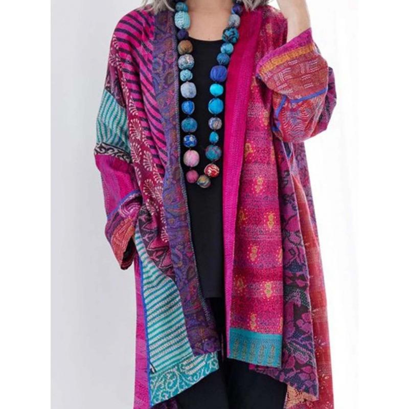 Women's Cardigans Pockets Sweater Vintage Casual Tribal Pattern Streetwear Winter Outerwear Loose Clothing Customized Tops
