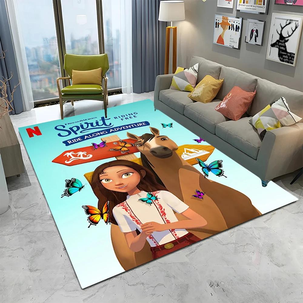 Cartoon Spirit Riding Free Horses 3D Carpet Rug for Home Living Room Bedroom Sofa Doormat Decor,kid  Area Rug Non-slip Floor Mat