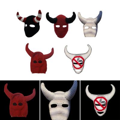 Teufelshorn Wintermütze für Erwachsene Handgestrickte Sturmhaube Neuheit Partyhut für Mädchen Jungen Strickmaskenmütze Coole Accessoires