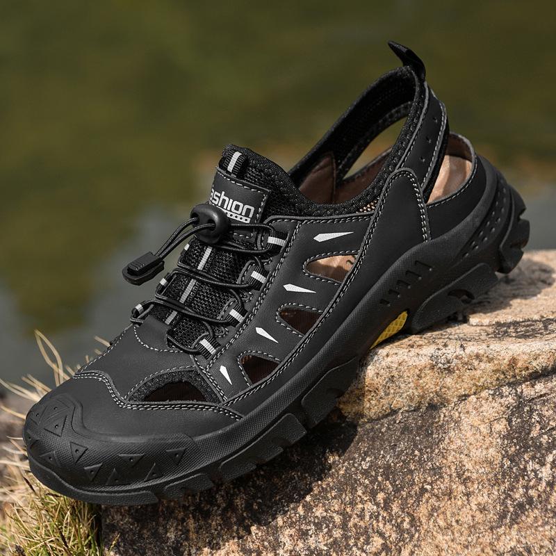 2025 Men's Breathable Closed-Toe Summer Sandals - Casual Large Size Beach Mesh Shoes