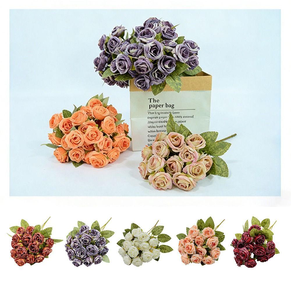 15 Heads Rose Artificial Flowers Silk Petals Faux Flower Creative Decorative Flower  Gift