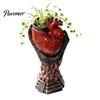 Spooky Theme Room Accessories Hand Holding Human Heart Organ Vase, Gothic Anatomical Shaped Resin Sculpture Halloween Desktop Flower Pot for