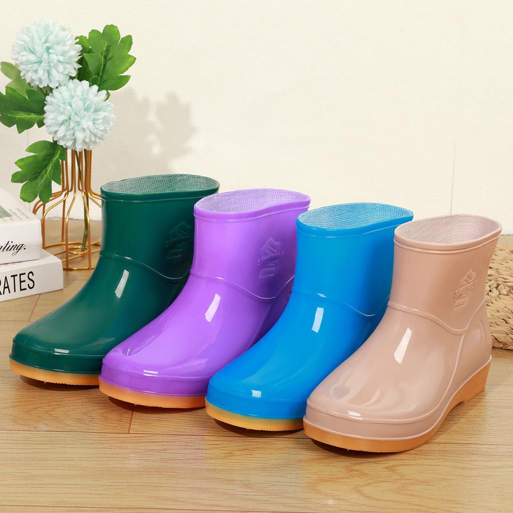 Short tube four-season women's mother waterproof and non-slip cleaning rain shoes with cotton cover to keep warm