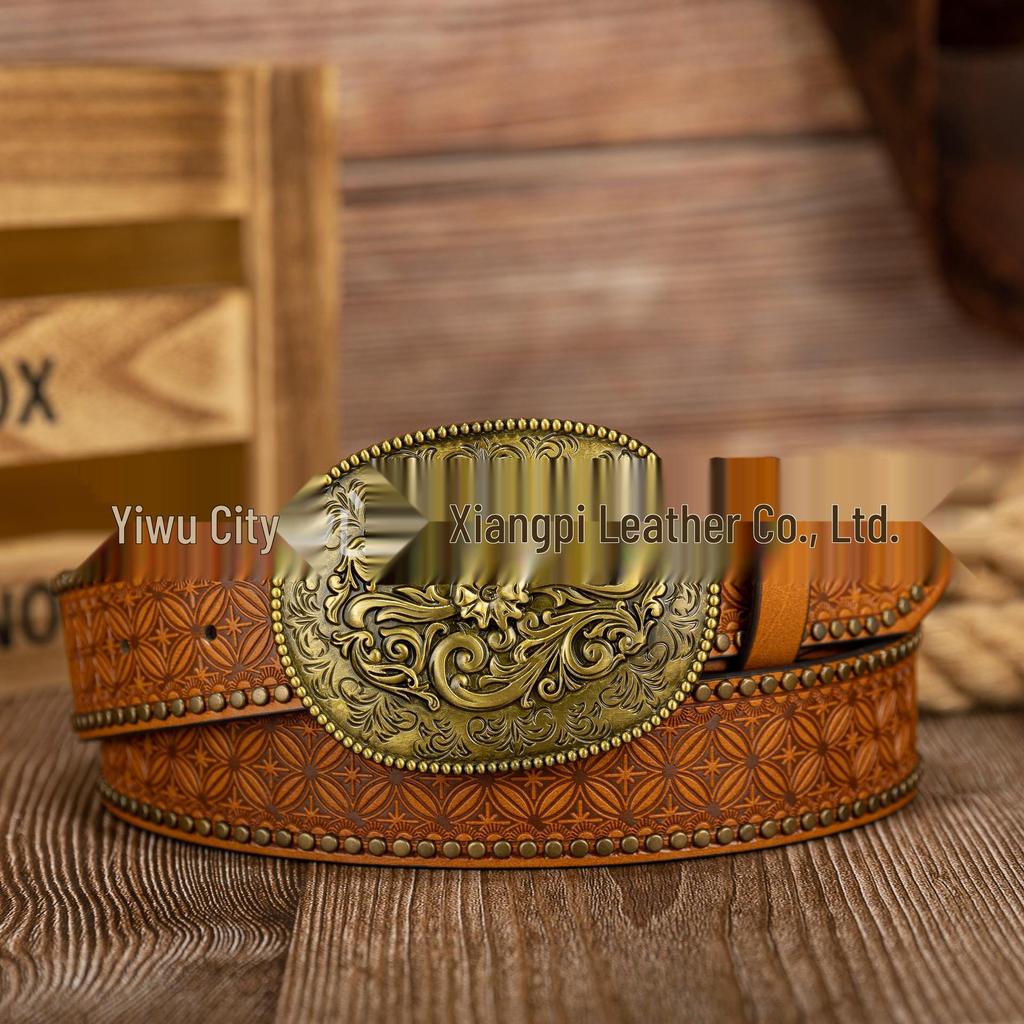 Retro Owalny Rzeźbiony Duży Klamra Skórzany Pasek PU - Unisex Casual Pasek