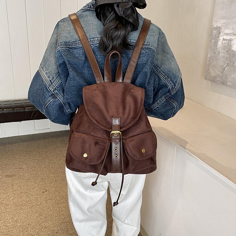 Suede Backpack Bag Women's Autumn New Fashion Retro Backpack Large Capacity Bucket Bag
