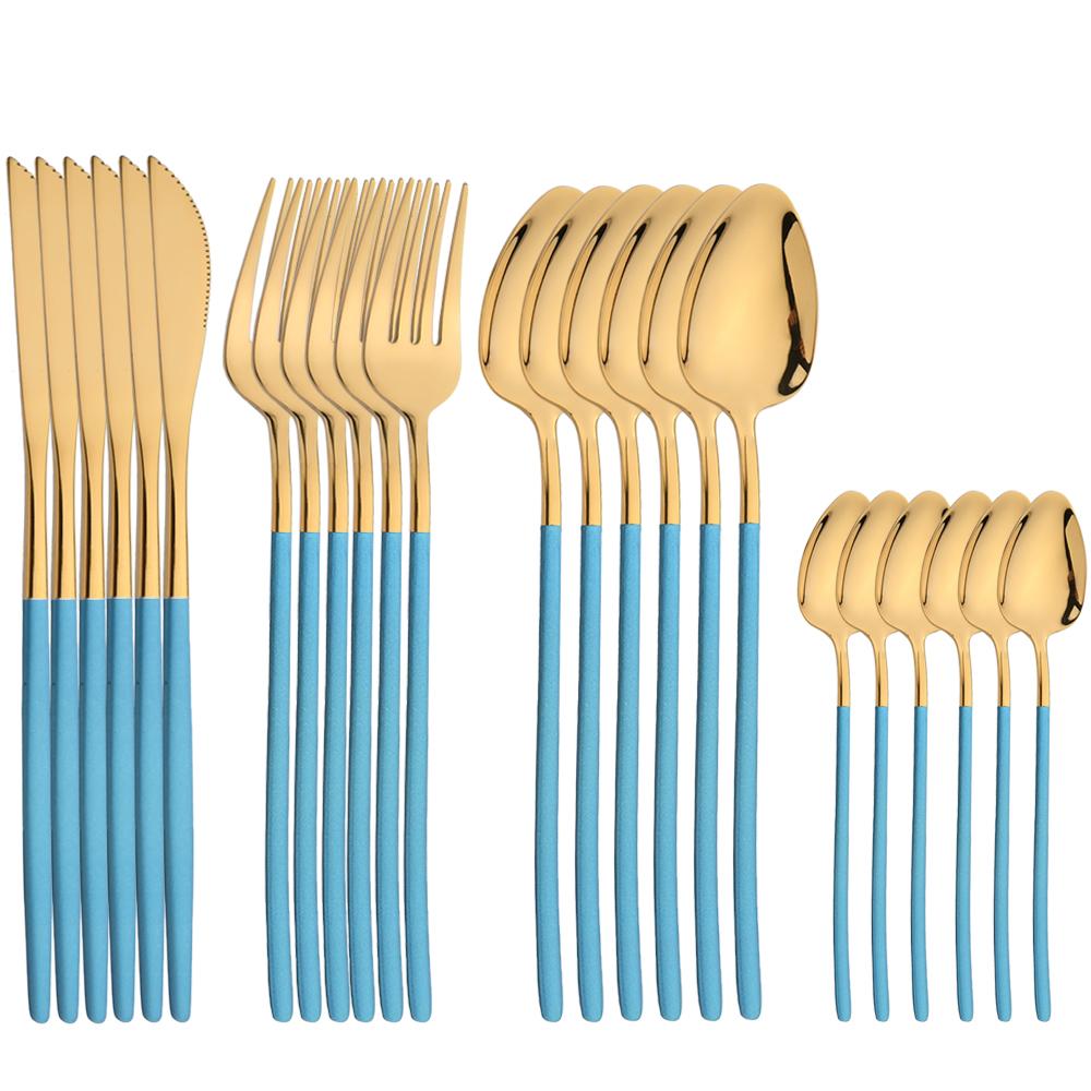 24Pcs Tableware Sets 18/10 Stainless Steel Cutlery Set Knife Fork Spoon Dinnerware Set Home Silverware Western Flatware Set