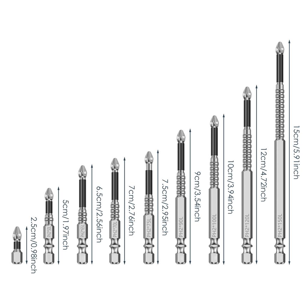 9/18Pcs Magnetic Nonslip Screwdriver Drill Bit Set Carbon Steel Impact Driver Cross Head Electric Drill Screwdriver Tips
