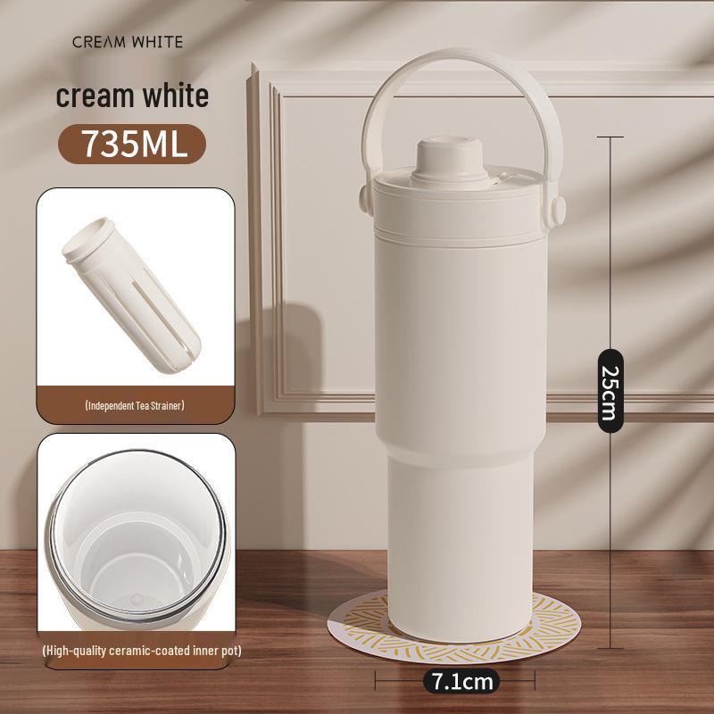 High-Capacity Dual-Use Insulated Cup with Straw, 316 Stainless Steel and Ceramic Liner, Portable Travel Companion