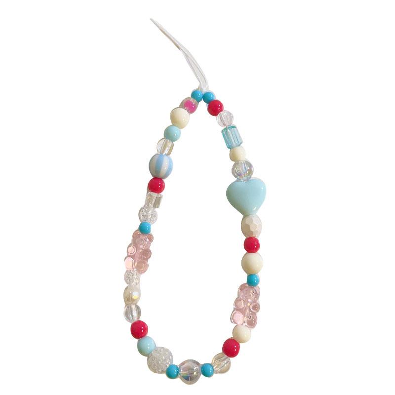 Blue Pink Bowkont Beads Phone Chain Sweet Cool Love Bear Hanging Rope Camera Lanyard Anti-Lost Wrist Straps Bag Accessories